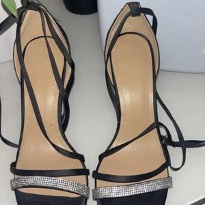 New Look Black Strappy Heels with Silver Accents